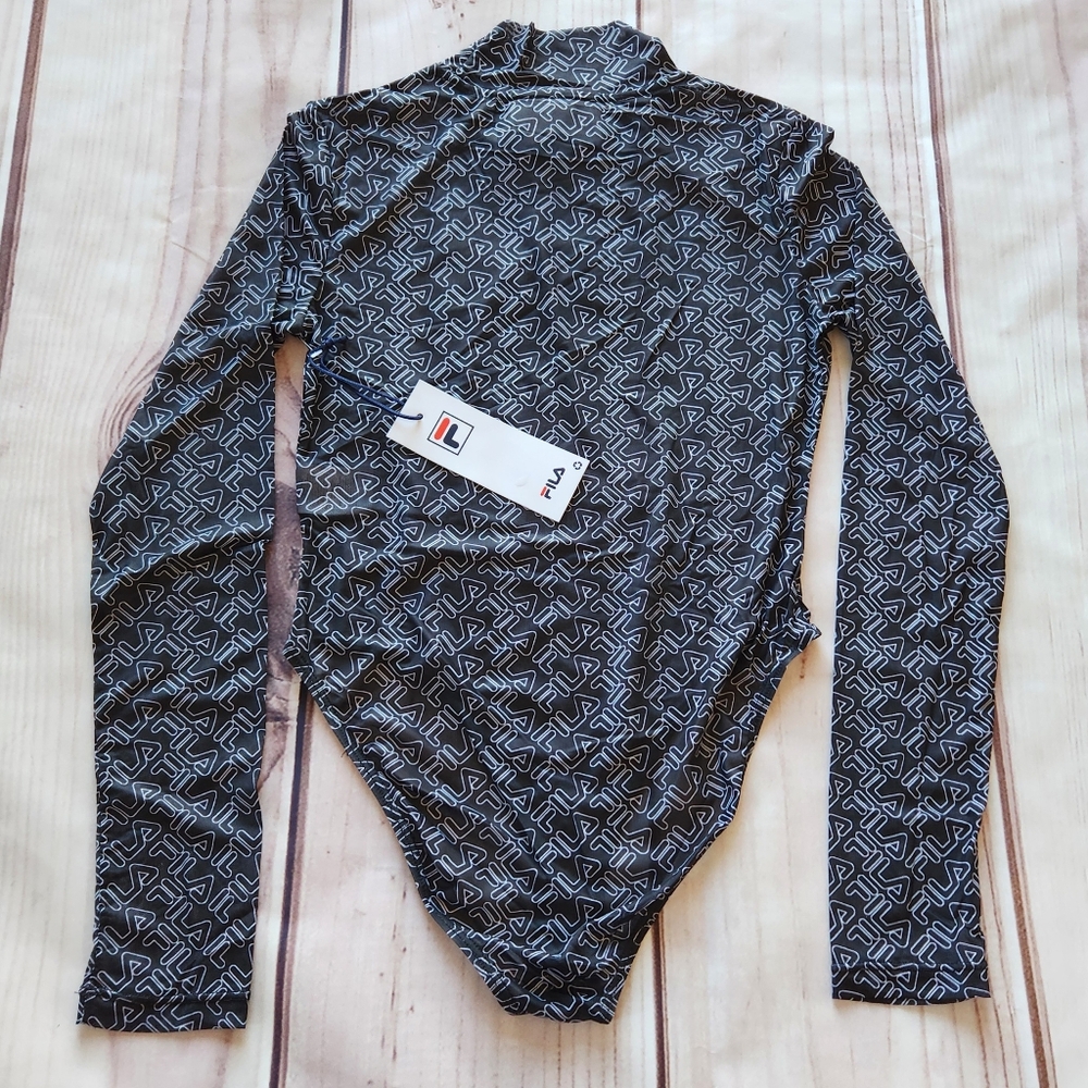 NWT Fila "Gaganga Sheer Bodysuit" Logo Black White Mock Neck | Women's Size S - Picture 7 of 11